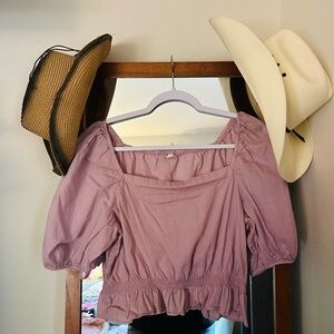 Uniqlo Mauve Blouse with Puff Sleeves